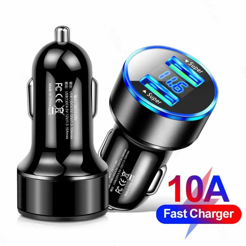 

2 Ports USB Car Charger Fast Charging for iPhone 14 13 12 11 Samsung Xiaomi 10A Quick Charging Power Adapter Auto Accessories