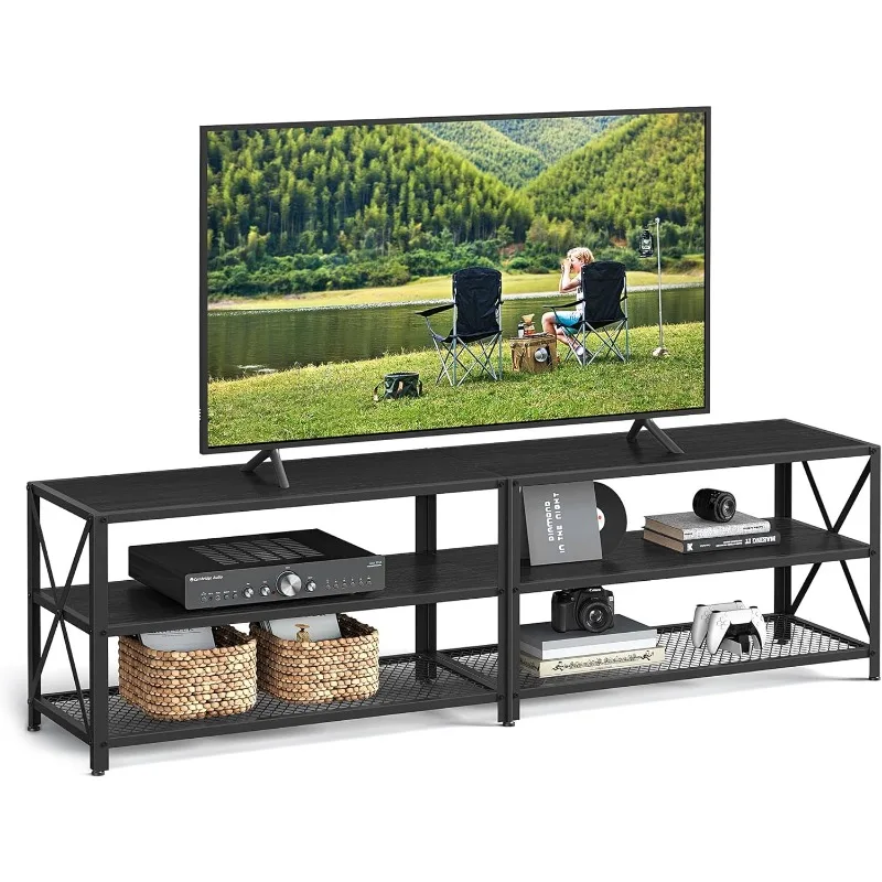 

ТВ-подставка VASAGLE, телевизионная консоль для телевизоров до 75 дюймов, ТВ-стол, ширина 70,1 дюйма, ТВ-шкаф с полками для хранения, стальная рама