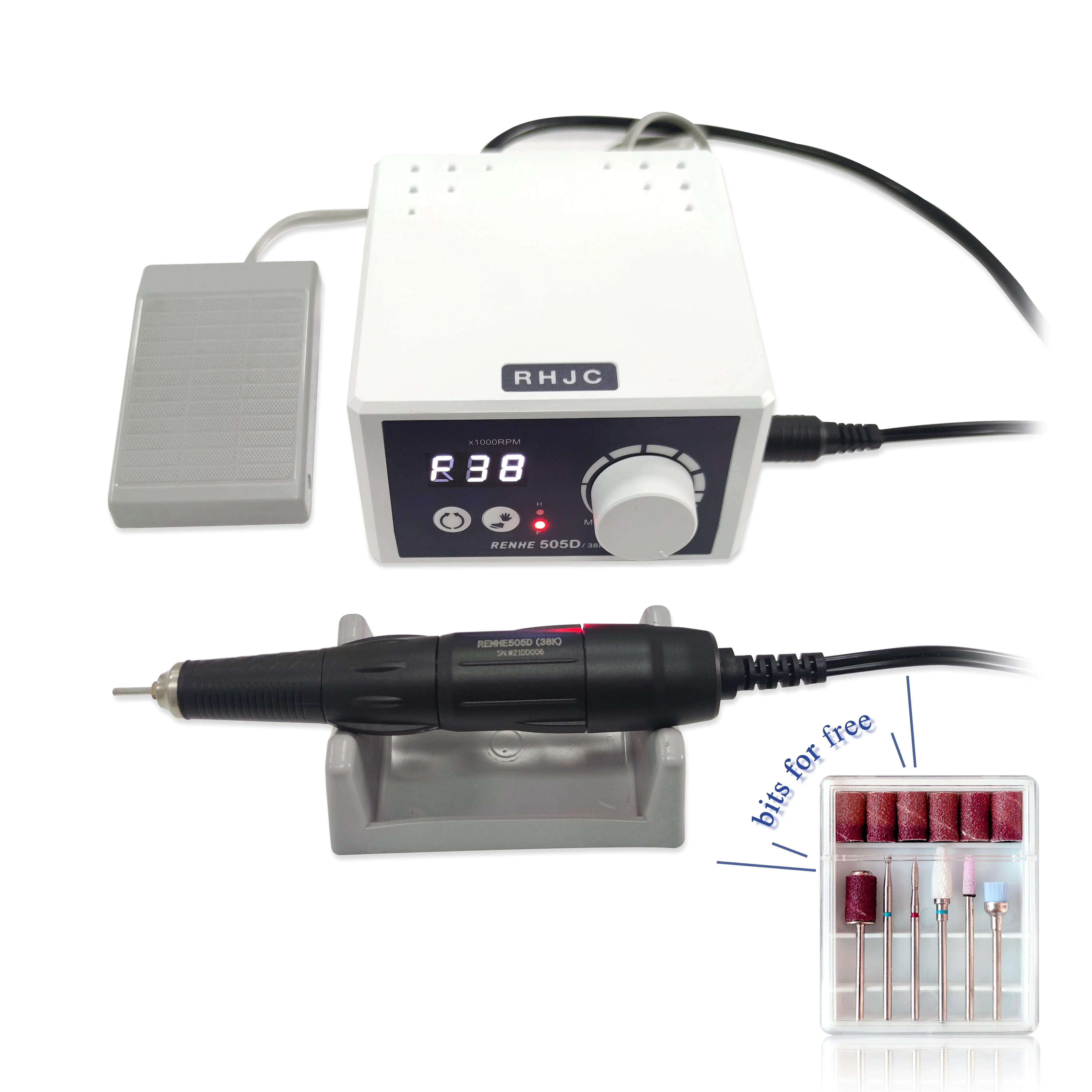 Электрический Мощный ручной сверлильный станок для ногтей Renhe 505D 38k