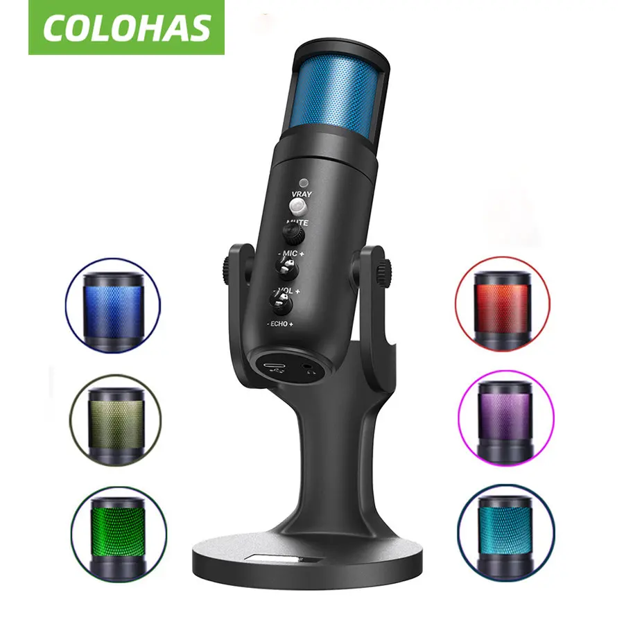 

RGB USB Condenser Microphone For Laptop Computer Singing Gaming Live Streaming Studio Professional Vocals Streams Recording Mic