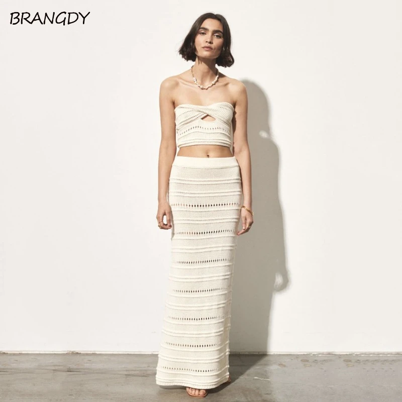 

Knit Dresses Cutout Tops Skirt Sets Women's Summer Two Pieces Show Navel Wear Women's Two Pieces beach outfits for women