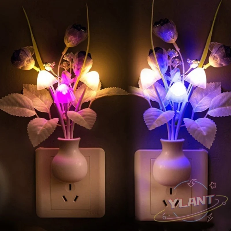 

YLT Lovely Colorful LED Lilac Night Light Lamp Mushroom Romantic Tulip Night Lighting for Home Art Decor Illumination US/EU Plug