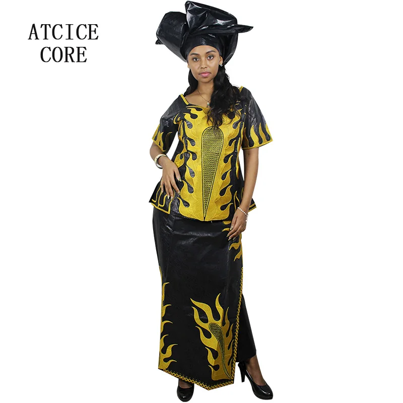 

Африканские платья для женщин Baizn богатый дизайн вышивки Топ с шарфом рэпера