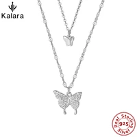 925 silver double layer butterfly necklace woman necklac light luxury choker female new style birthday gift sterl sterling