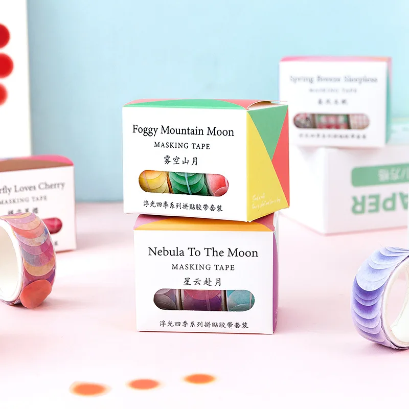 

3 Rolls Color Plaid Round Masking Washi Tape Art Craft Decorative Adhesive Tape Diy Scrapbooking Dot Sticker Label Stationery