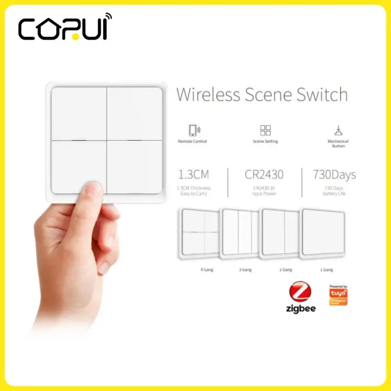 

CoRui Tuya Smart ZigBee Scene Button Switch Wireless Free Sticker 4-way Panel Waterproof Switch Smart Home Google Home Alexa