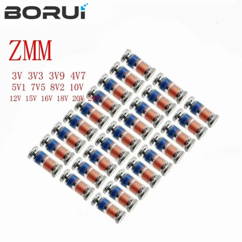 100 шт., стабилитрон ZMM 3V 3V3 3V9 4V7 5V1 7V5 8V2 10V 12V 15V 16V 18V 20V 24V LL34 SMD
