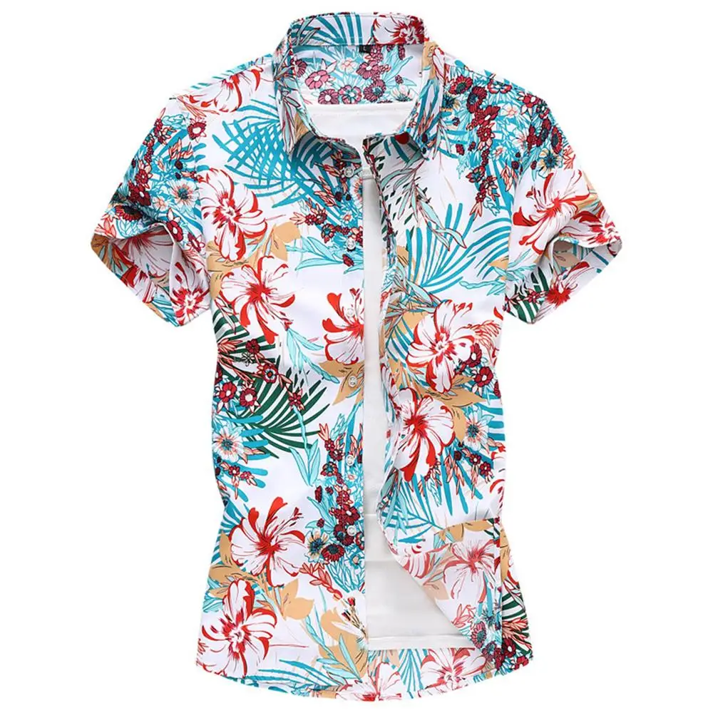 

M-7XL Mens Shirts Beach Floral Printed Button Up Tops Summer Short Sleeve Top Casual Shirts Beachwear Men Clothing