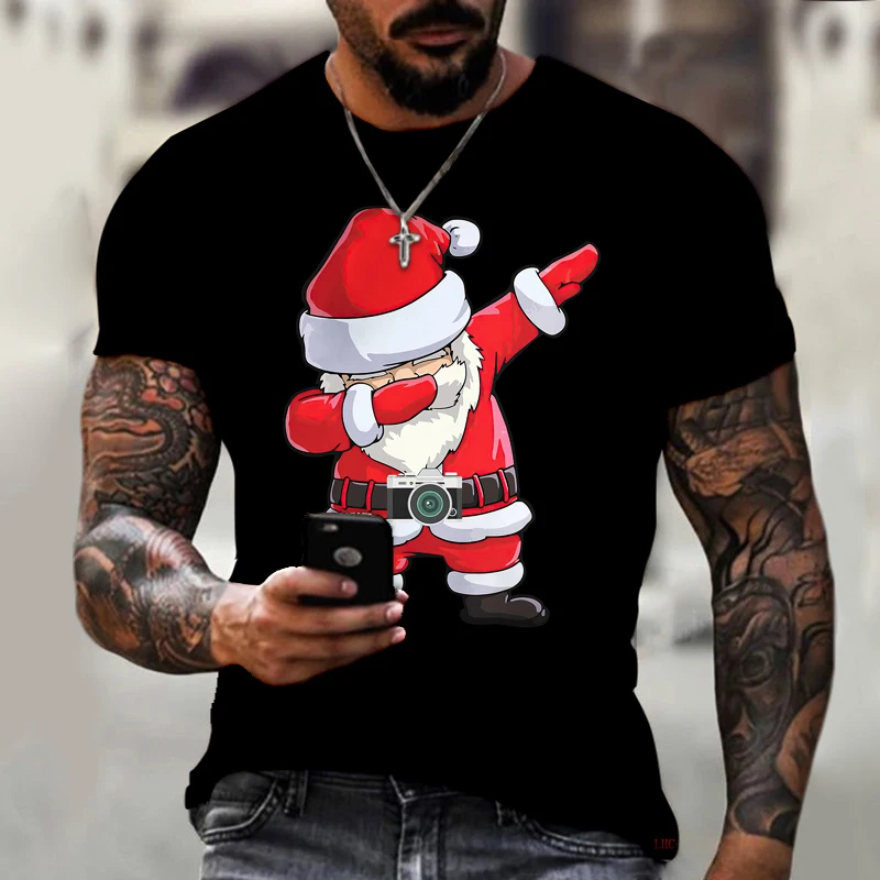 

Christmas Carnival New 2023 Brand Men's T-shirt 3D Printing Hip Hop Humor Santa Claus Cool And Handsome Street Fashion