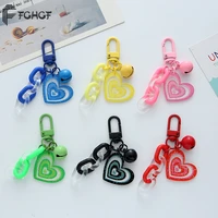 fashion creative heart shaped bell car keychain accessories for ladies girls cute acrylic chain accessories couples bags pendant