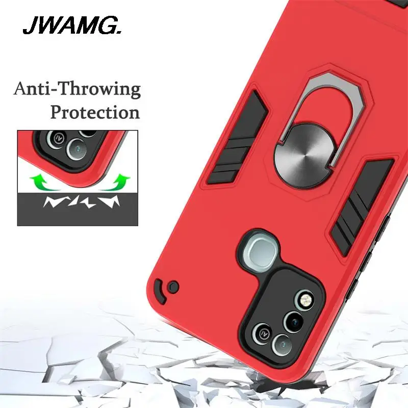 for infinix hot 10 play armored anti drop car magnetic bracket ring protective phone case hot 10 play tpupc material phone case free global shipping