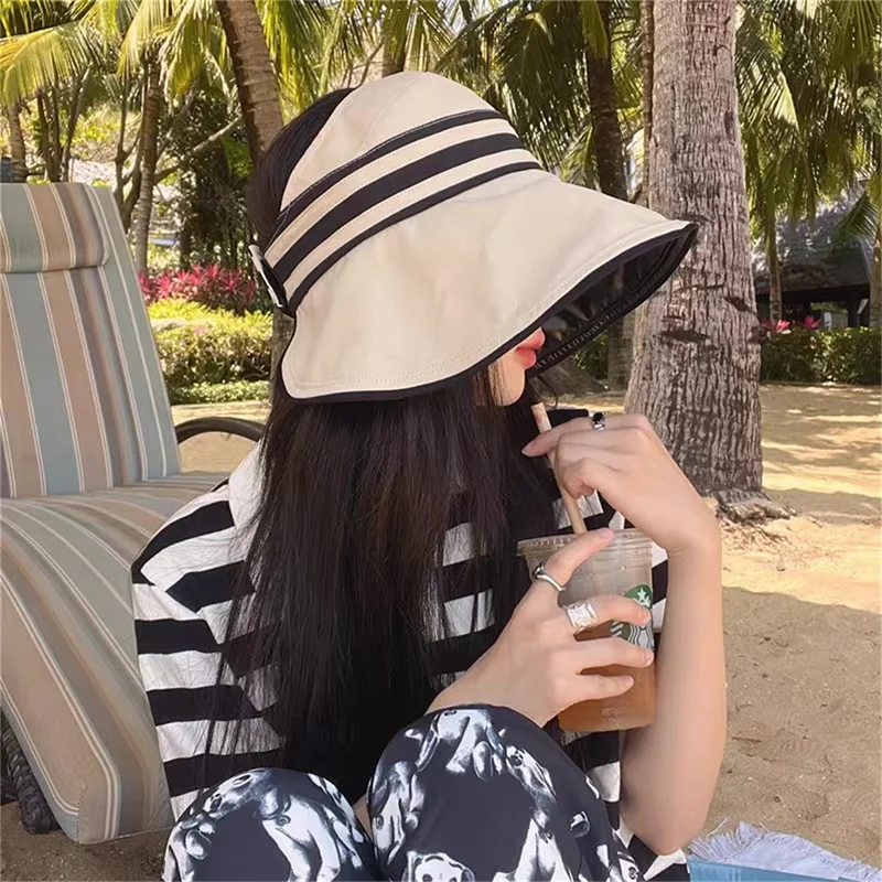 

Elegant Summer Sun Hats For Women Girl Adjustable Wide Brim Uv Protection Beach Hat Breathable Foldable Panama Cap Ponytail Caps