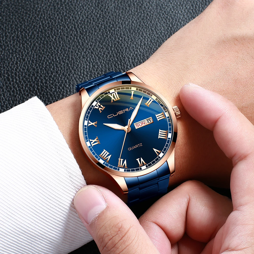 Мужские деловые часы CUENA 2021 с стальным ремешком кварцевые из нержавеющей стали