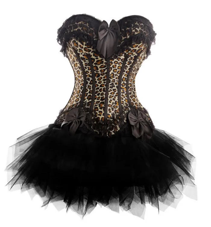 Vocole Burlesque Leopard Corset Top Tutu Skirt Outfit Women Halloween Cosplay Fancy Dress