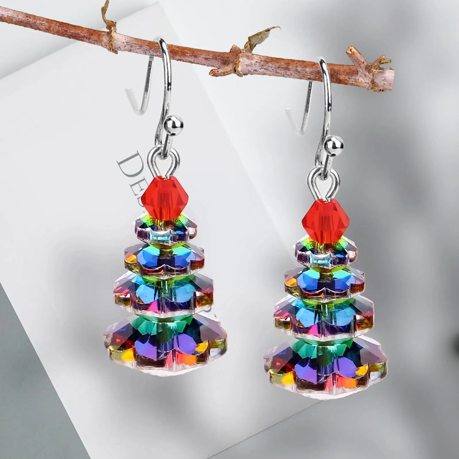 

Colorful Crystal Christmas Tree Earrings Light Green Crystal Beads Dangle Earrings For Women Jewelery Xmas Gifts Party Favo P7N7