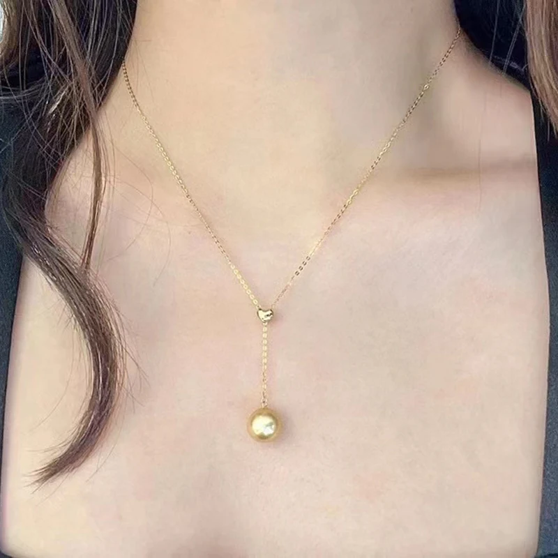 

ZHIXI Pure 18K Gold Necklace Pendant Real Southsea Pearl AU750 Choker Women Fine Jewelry Party Gifts 3D Heart Adjust D660