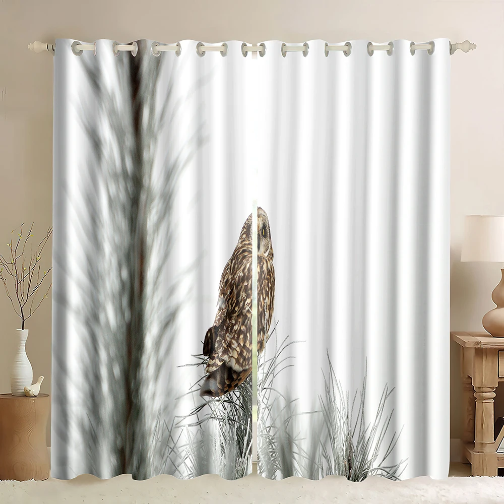 Оконные шторы с совами красочные зеленые фоны в стиле каракулей совы затемняющие