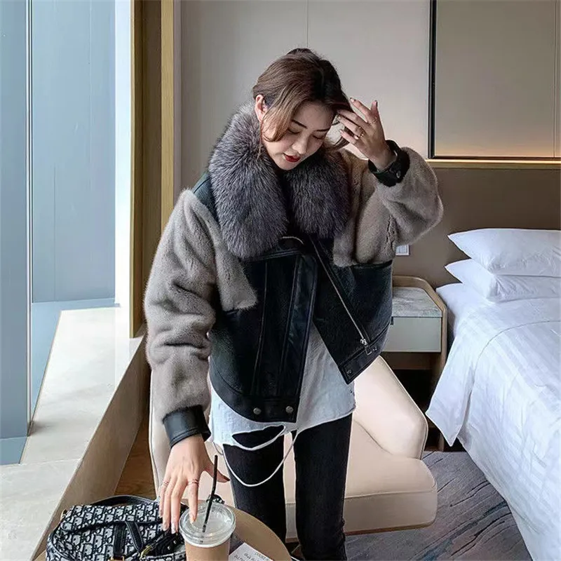 Fur Locomotive Retro With Belt Riding Winter Women's Jacket Long-sleeved Lapel Padded Warm Black Zip Chic Female Coat Tops