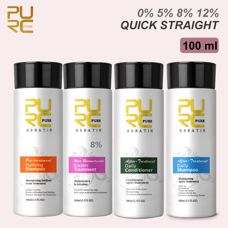 

Набор кератиновых средств для выпрямления волос PURC, 4 шт., 100 мл, шампунь-кондиционер для восстановления и сглаживания вьющихся волос