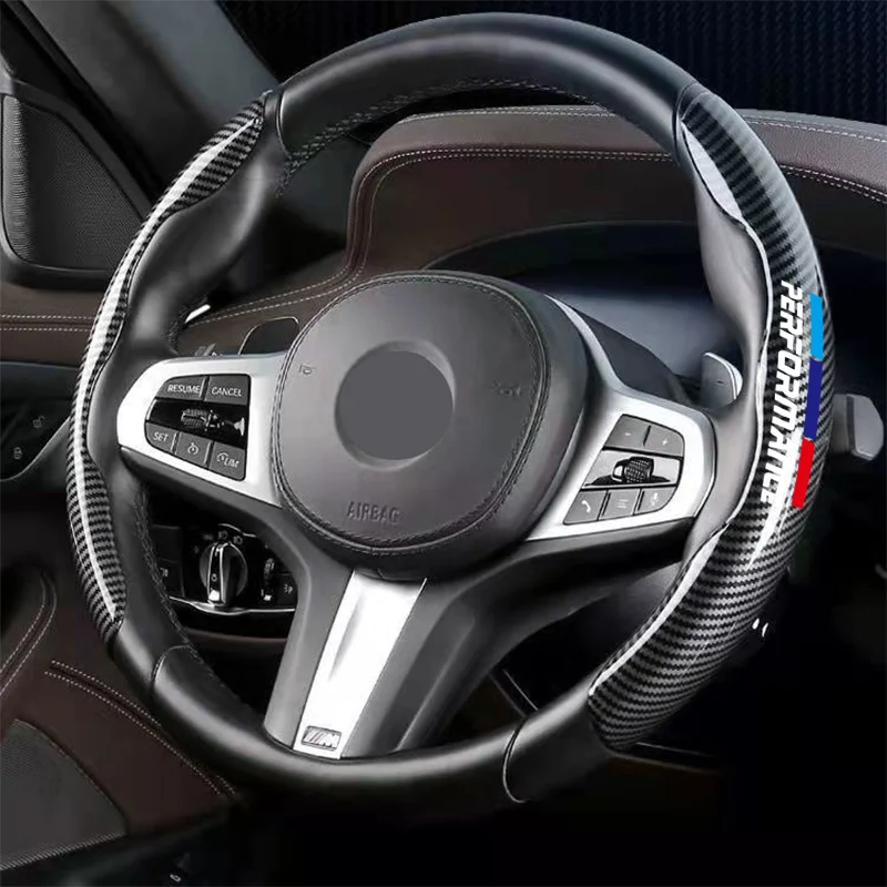 

Car Steering Wheel Cover Carbon Fiber for BMW Performance logo E36 E46 E60 E90 E92 X1 X2 X3 X4 X5 X6 Logo Steering Wheel Cover