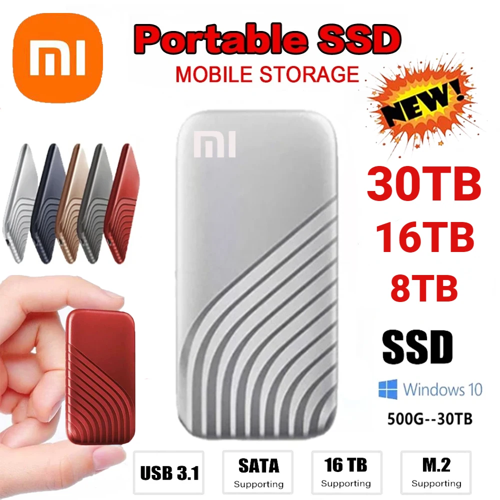 Xiaomi New Original High-speed Portable SSD 30TB External Hard Drive Storage Type-C USB 3.1 Interface for PC Laptops Computer Ma