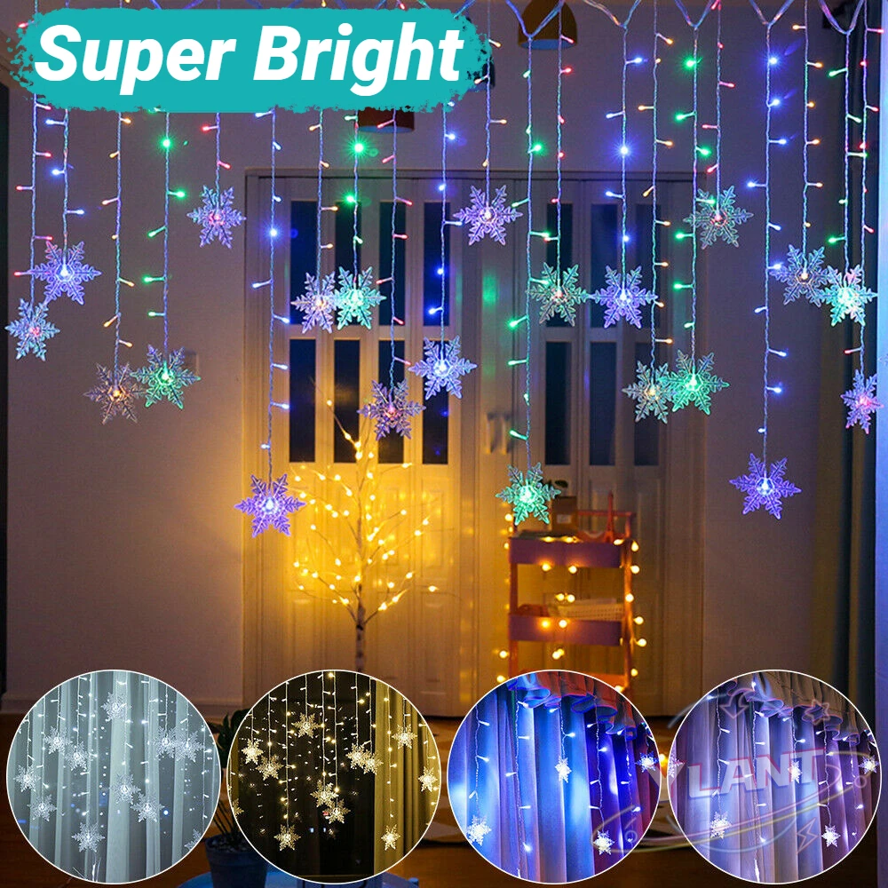 

YLANT Christmas Decoration Curtain Snowflake LED String lights Flashing Lights Waterproof Holiday Party Connectable
