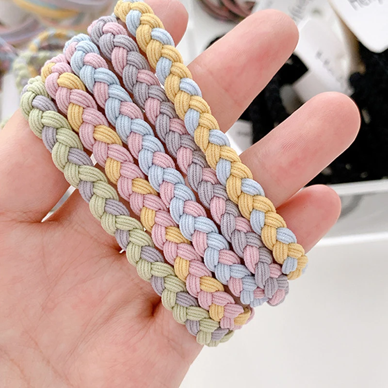 

Hair Scrunchie Ponytail Holder Hair Tie Braided Elastic Hair Rubber Band Colorful Basic Knotted Hair Rope Woven Twist Hair Ring
