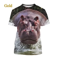 new 3d printing funny animal hippo t shirt fashion unisex casual round neck short sleeved t shirt top