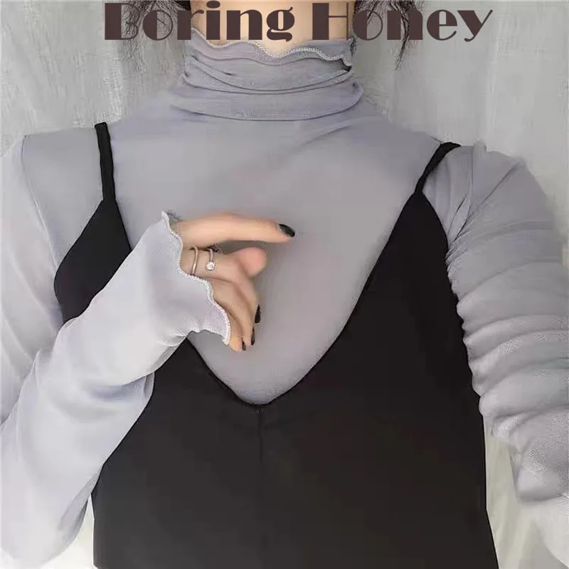 Женская рубашка с длинным рукавом высоким воротом Рубашки Блузки блузка женская