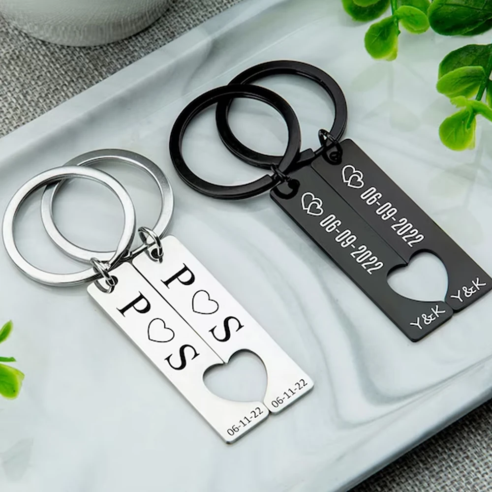 Pair Couples Anniversary Custom Keyring Personalized Name Digital Carving Stainless Steel Custom Keyring Valentine's Day Gift