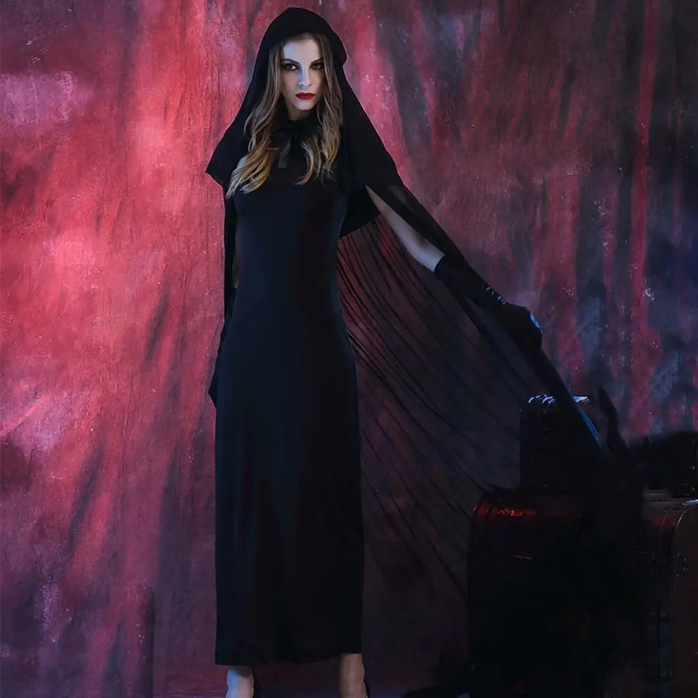 

Halloween Dresses Dark Style See-through Halloween Cosplay Costume Mysterious Cape Floor Length Creepy Scary Role Play Dress