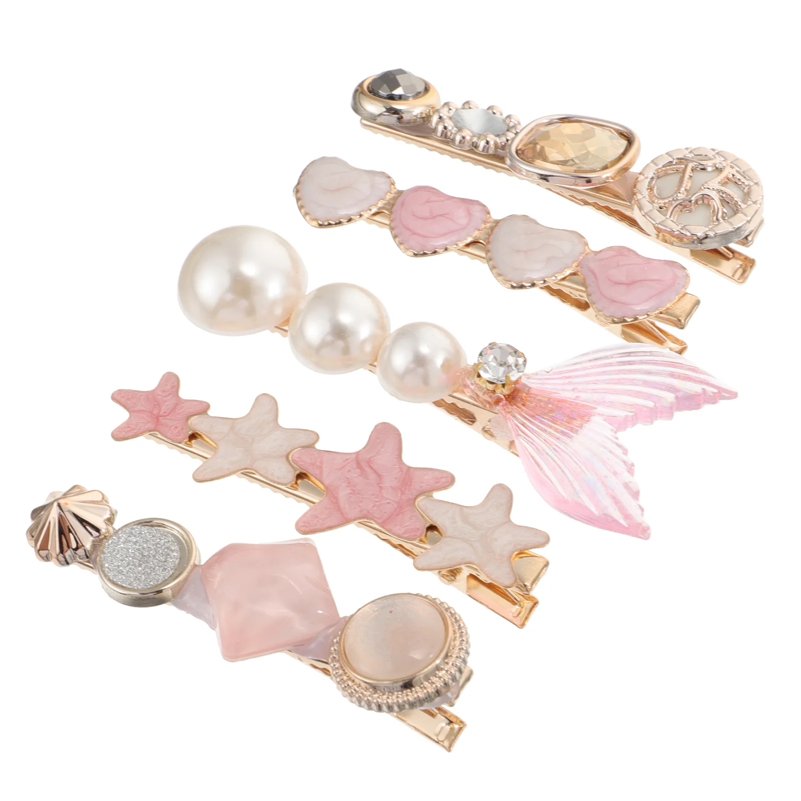

5Pcs Elegant Rhinestones Pearl Hair Clips Decorative Hairpins Lovely Headdress