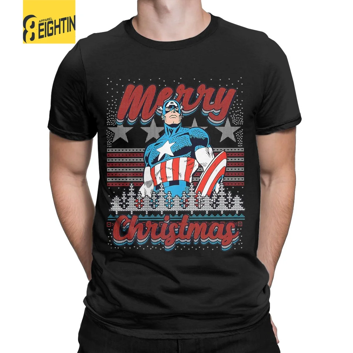 

Disney Men Marvel Christmas Captain America Ugly Tee Women T-Shirt Short Sleeve Print Tshirt Female New T Shirt