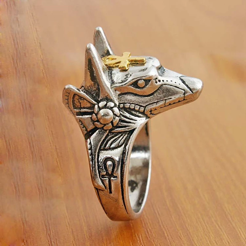 

Vintage Egyptian Cross God Finger Rings Men Women Punk Wolf Head Knuckle Rings Boho Statement Jewelry Accessories for Women