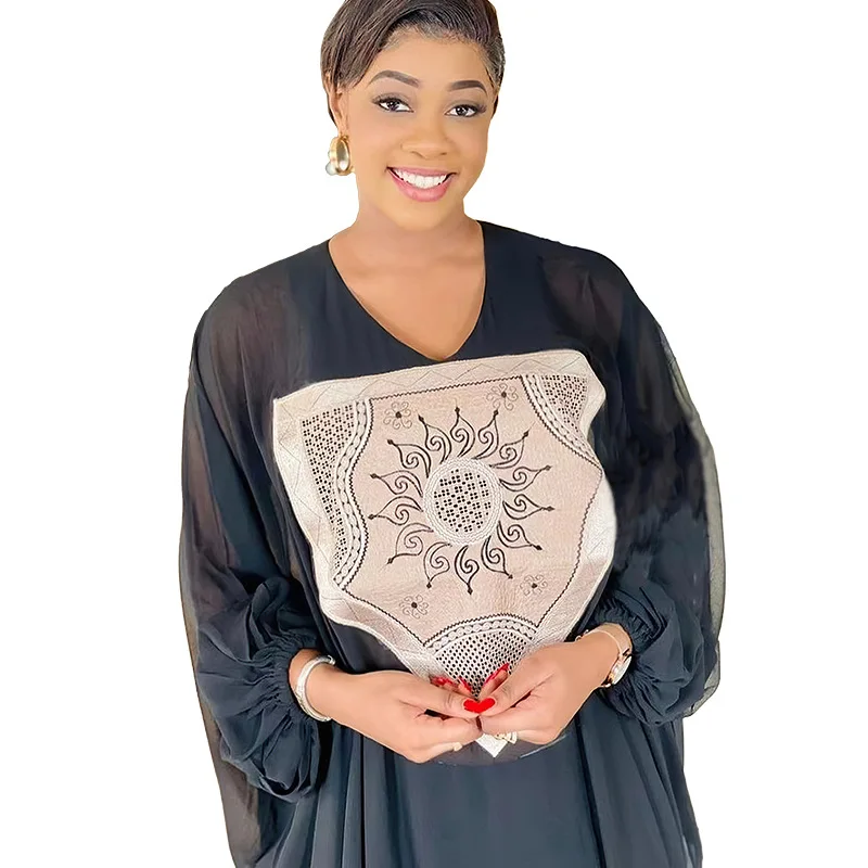 

Luxury Embroidery African Dress for Women Kaftan Africa Clothing Ramadan Robe Chiffon Long Dress Islam Muslim Abaya ML95Q105