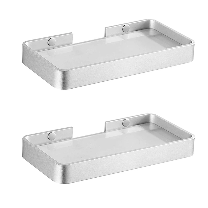 

2X Glass Shelf Bathroom Shelf Shower Shelf Glass Shelves Silver 25 Cm Bathroom Shelf Wall Shelf Bathroom Accessories