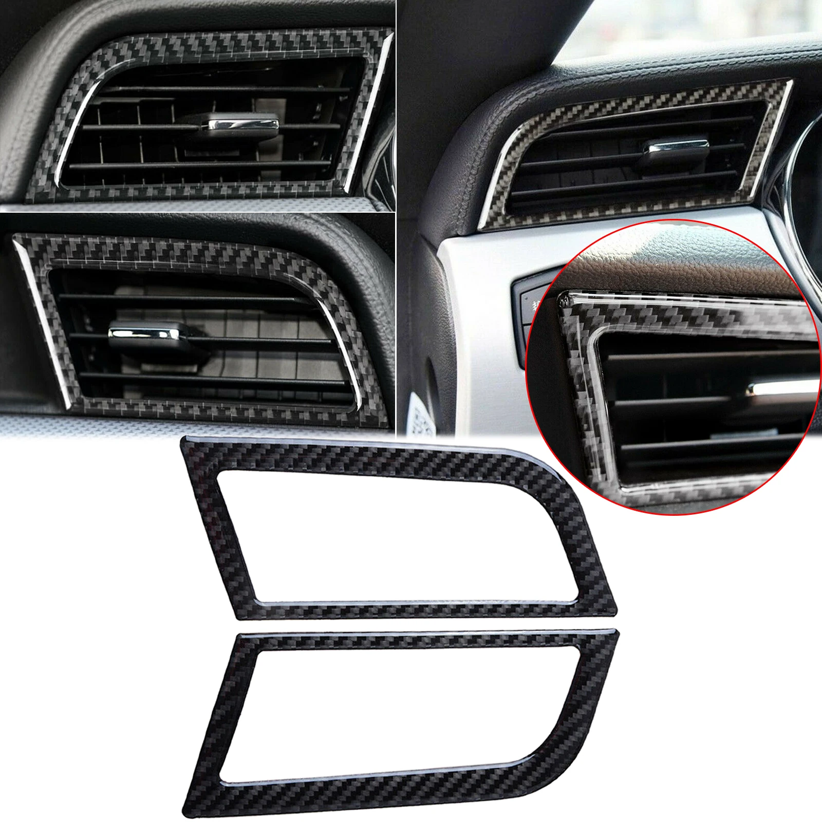 Cubierta de fibra de carbono para salpicadero Interior de Ford Mustang, embellecedor de cubierta de ventilación de aire de CA para consola, 2015-2020