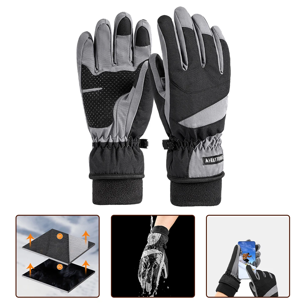 

1 Pair Winter Snow Ski Gloves Touch Screen Cycling Warm Gloves Polyester Waterproof Thick For Winter Outdoor Skiing Cycling