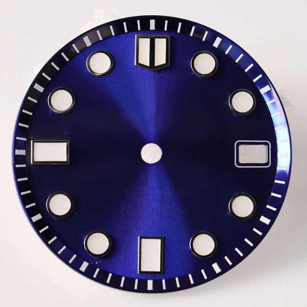 New Men Watch Components Surface Finishing  for NH35 Movement Watch Accessories Replacement Dial 28.5mm Blue Luminous Watch Dial