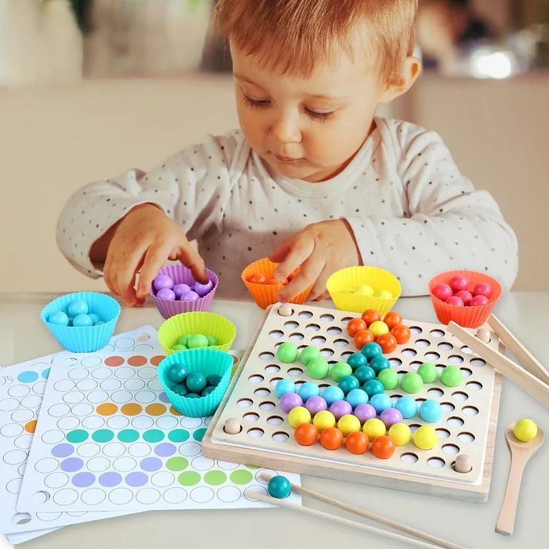 

Kids Montessori Elimination Bead Clip Bead Fine Motor Training Board Game Wooden Color Classification Stacked Educational Toys