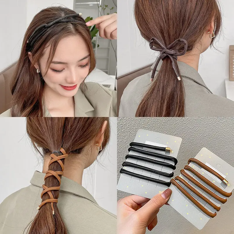 

Personality PU Leather Hair Ties Women Hair Rope Braiding Ponytail Holder Bands Simple Bandage Hair Scrunchies Accessoires