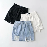 elegant fashion denim ripped skirts for women club party hollow out high waist distressed skirts bottom clothes