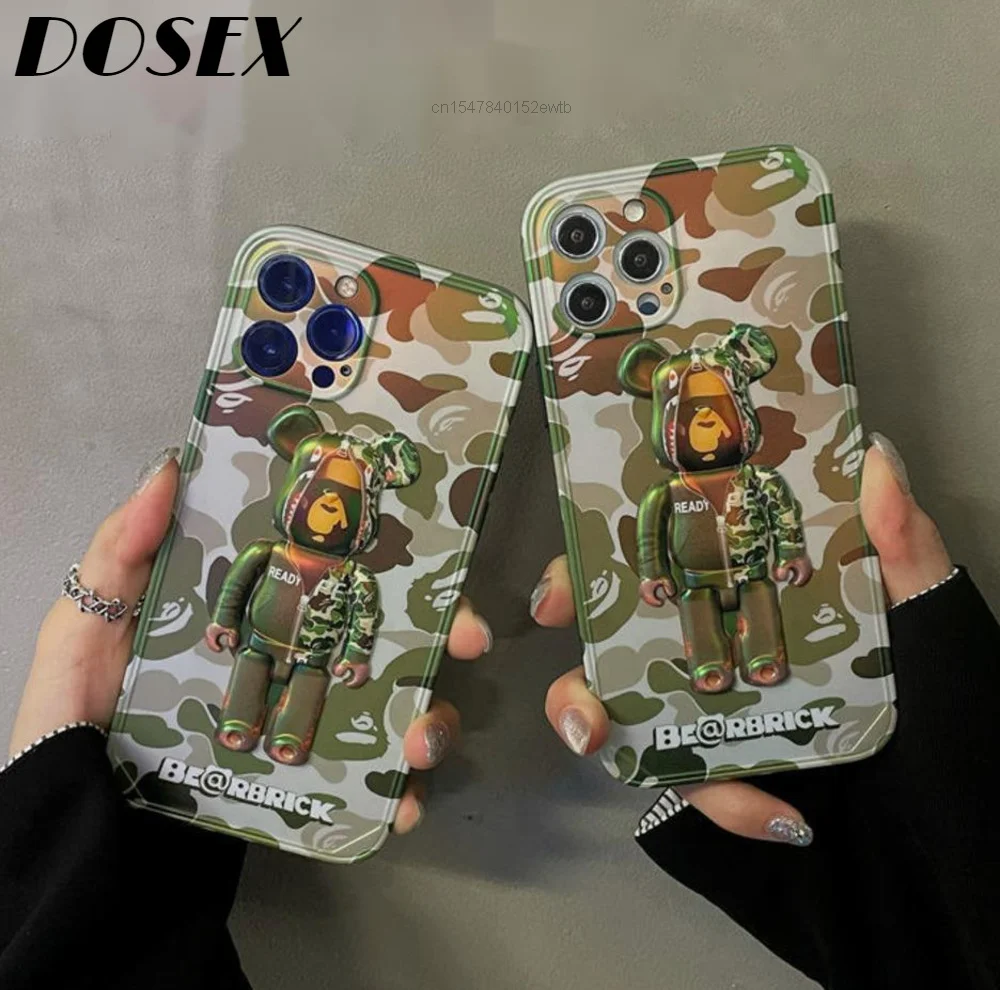 

3D Fashion Co-brand Luxury Camouflage Monkey King Iphone 11 12 13 Pro Max Phone Case X XS XR Silicone Cover Cool Creative Design