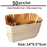 25pcs natural wooden box with greaseproof paper holder reusable baking wooden box cake mould bakeware baking tools