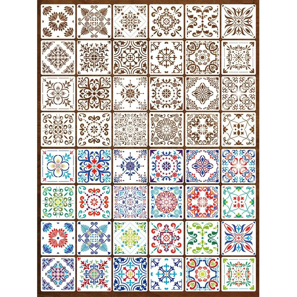 

Tile Stamping Mandala Painting Stencils Spray Painting Template Hollowed Stencils Kit Retro Pattern Symbols Templates