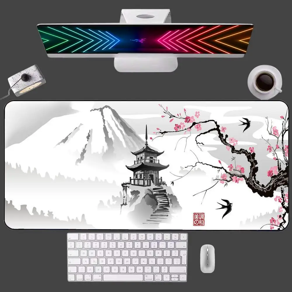 Japanese Cherry Blossom Sakura Pagoda Gaming Mouse Pad gamer Large Keyboard Rubber Computer Carpet Desk Mat PC Gamer office mat