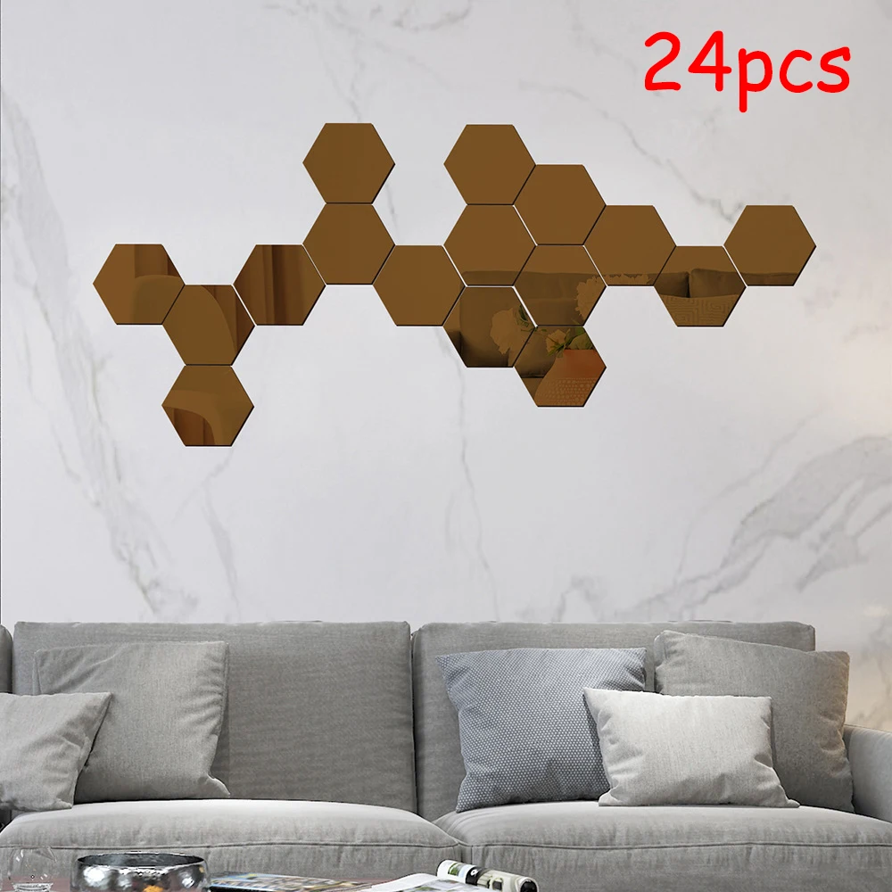 

Mosaic Mirror Stickers Self-adhesive Sticker 80*70*40mm Acrylic Bathroom Decorate Hexagon Home office Practiacl