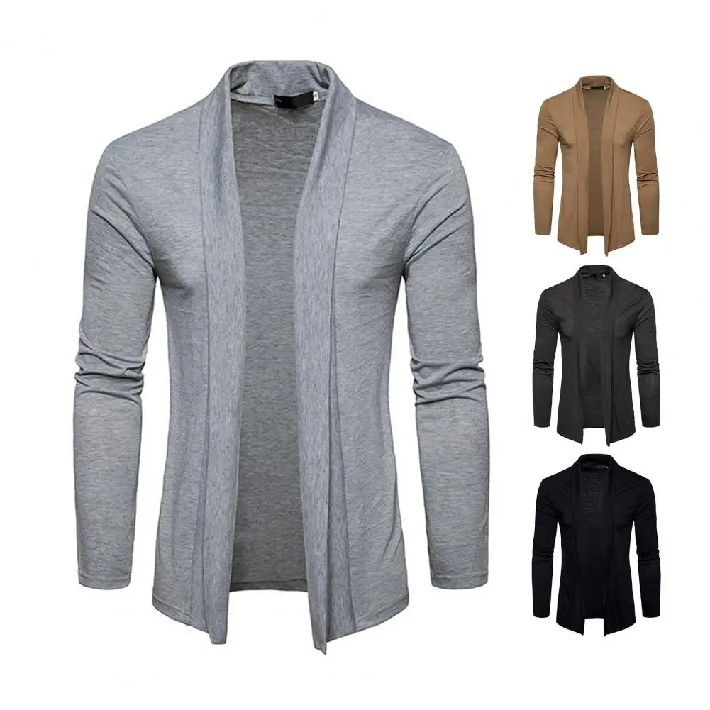 

Long Sleeve Cardigan Soft Breathable Men's Knitted Cardigans with Lapel Collar for Casual Style in Spring Fall Seasons Open