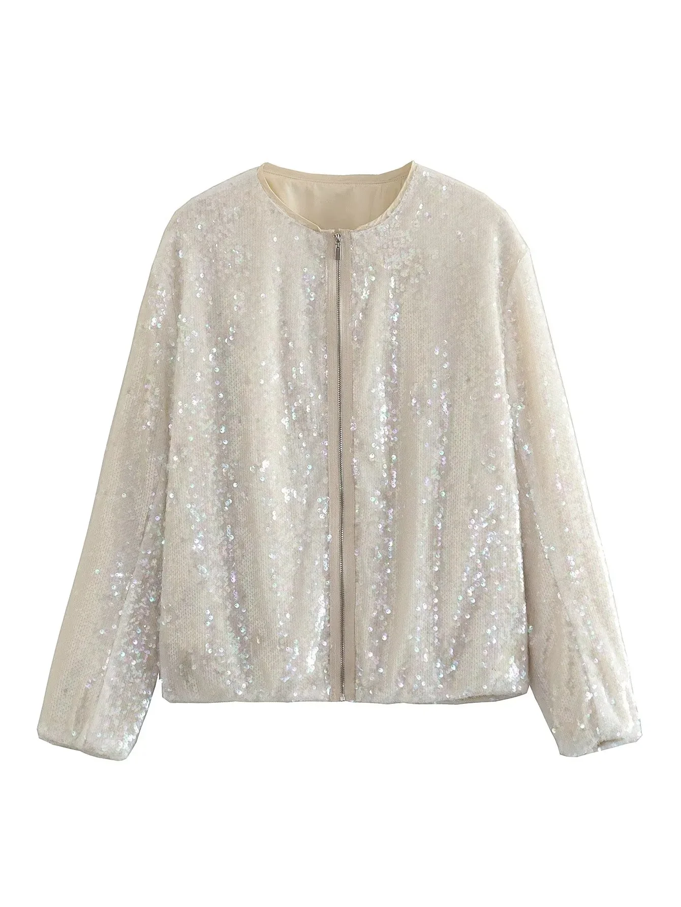 

2023 Round Neck Sequins Biker Bomber Jacket Coat Top Women's Baseball Suit Sh8450