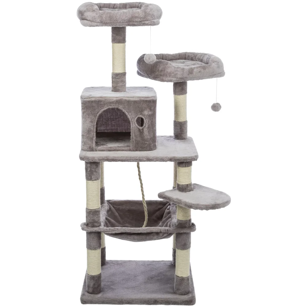 

4-уровневое кошачье дерево 57,1 дюйма из плюша и сизаля с когтеточками и Кондо, серое, товары для кошек, чтобы кошки могли легко играть дома